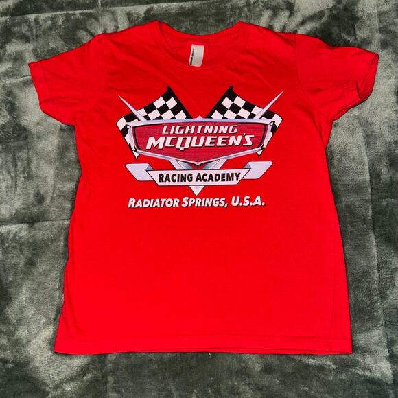 American Apparel T-Shirt Youth Size 8 Lightning McQueen Racing Academy Red Tee - Picture 1 of 7